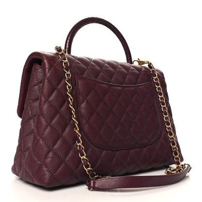 Chanel Caviar Lizard Quilted Medium Coco Handle Flap Burgundy 3 of 12