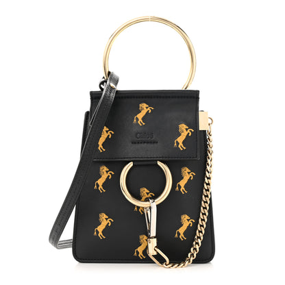 Chloe Smooth Calfskin Little Horses Embroidered Mini Faye Bracelet Bag Black 1 of 10