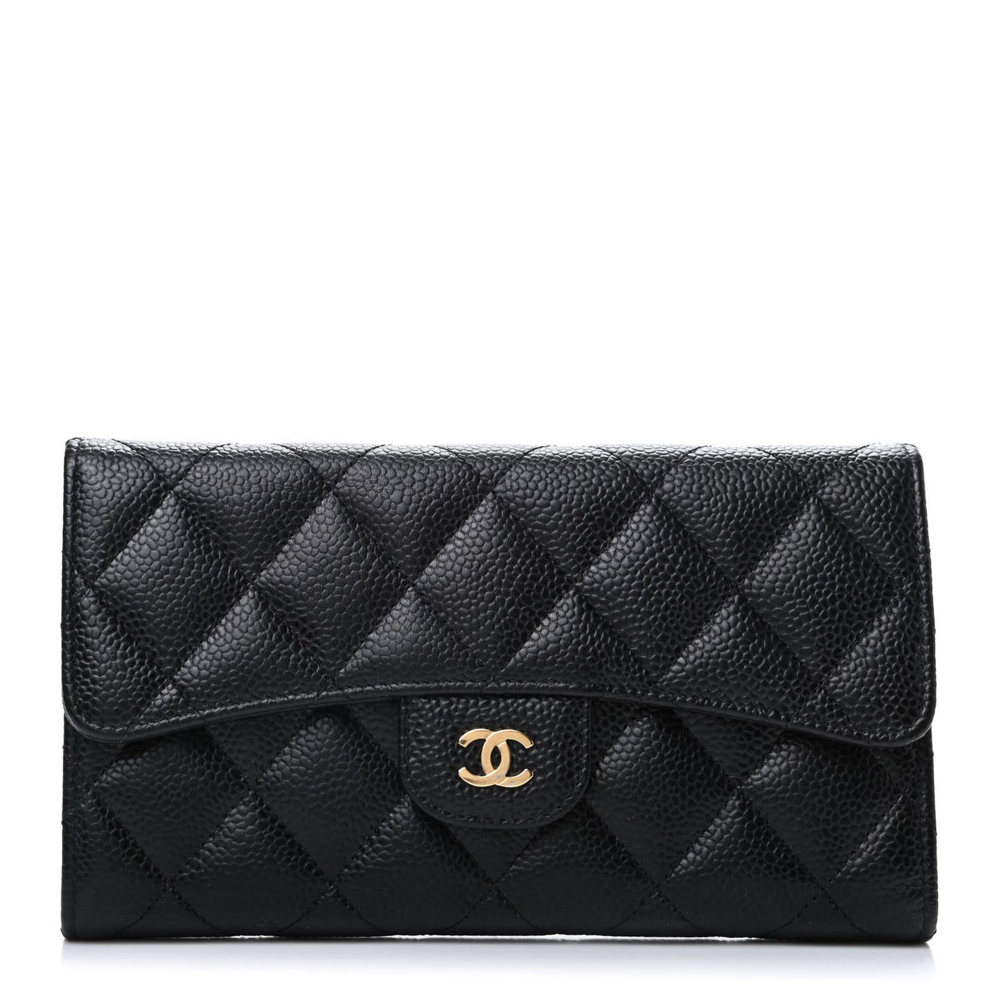 Caviar Quilted Large Flap Wallet Black