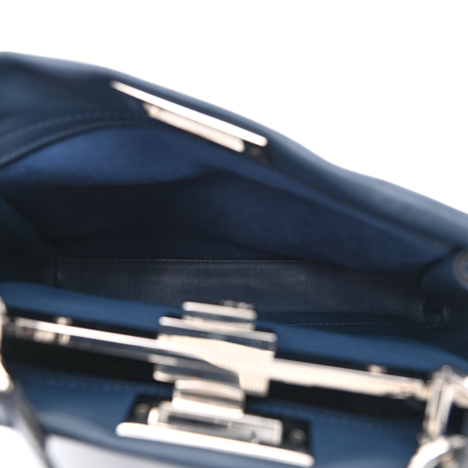 Fendi Calfskin Lace Up Medium Peekaboo Iconic Satchel Blue 5 of 13