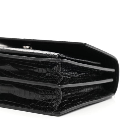 Saint Laurent Calfskin Crocodile Embossed Medium Monochrome Monogram Sunset Black 10 of 10
