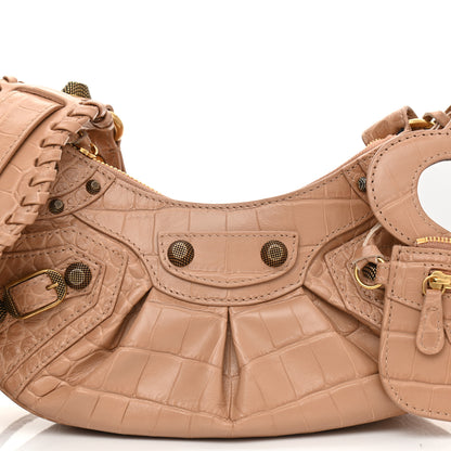 Balenciaga Extra Supple Calfskin Crocodile Embossed Le Cagole Shoulder Bag XS Nude Beige 8 of 8