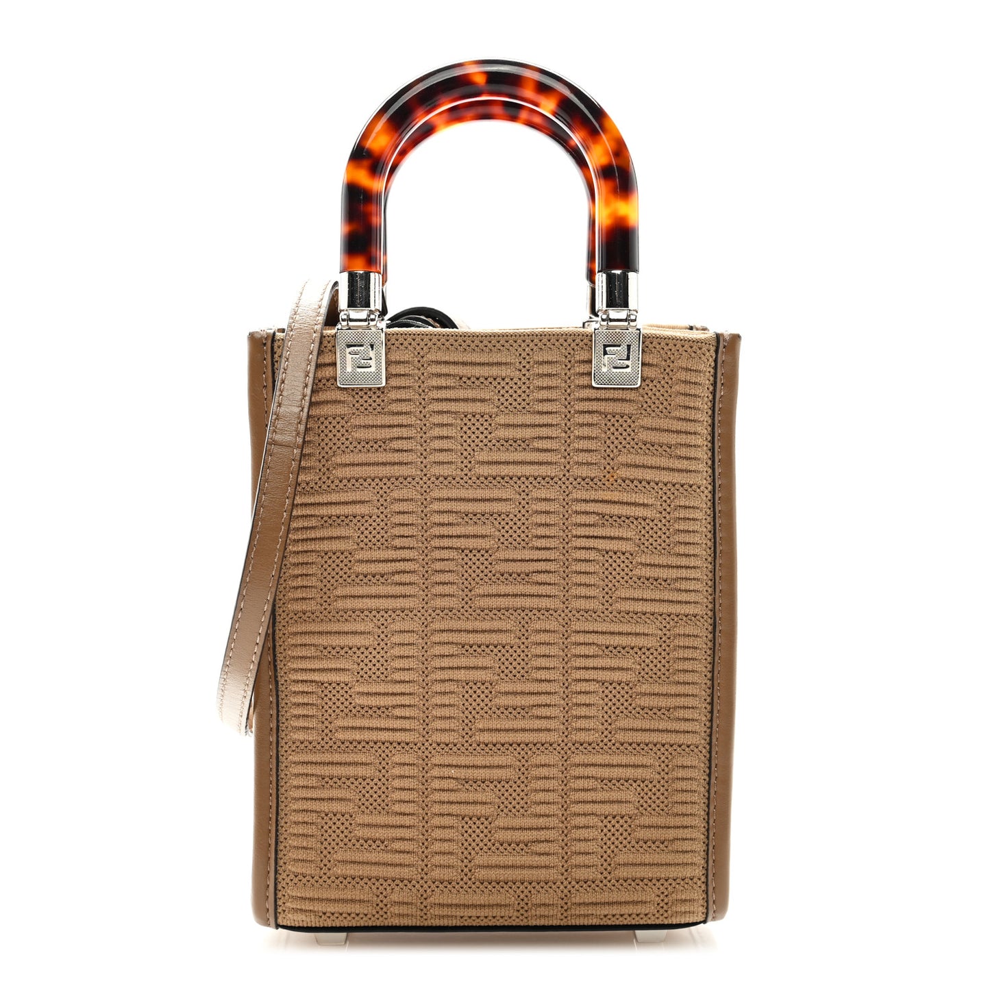 Technical Fabric Vitello Ceylon Plexiglass FF Mini Fendi Sunshine Shopper Tote Sand