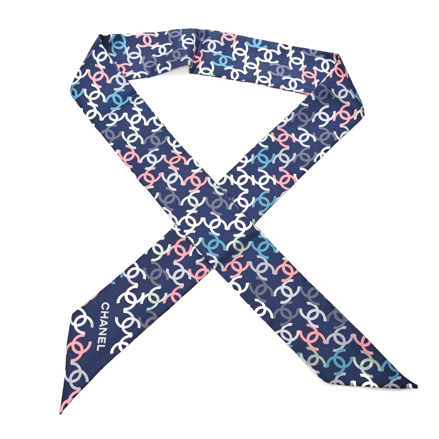 Silk CC Slim Bandeau Scarf Navy Multicolor