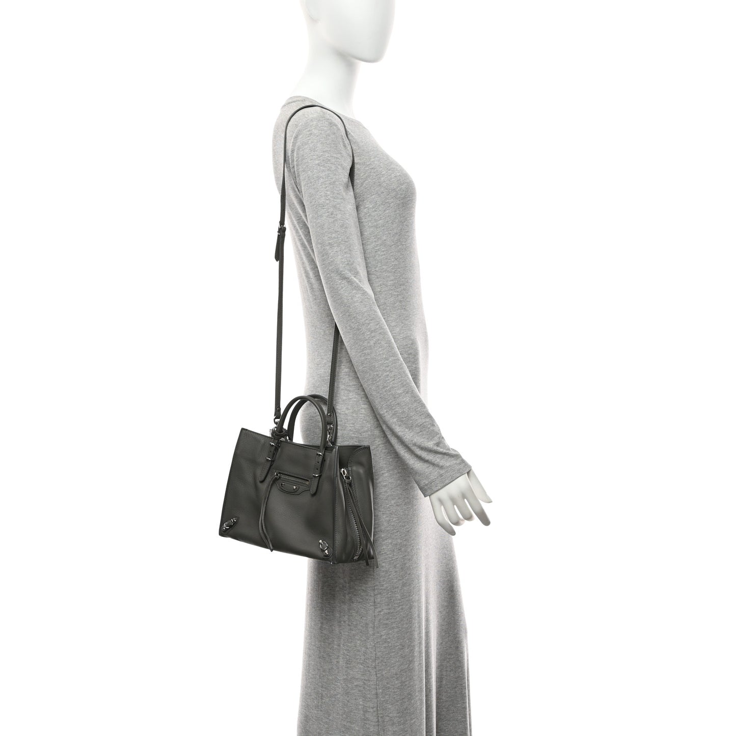Veau Papier A6 Zip Around Tote Gris Fossile