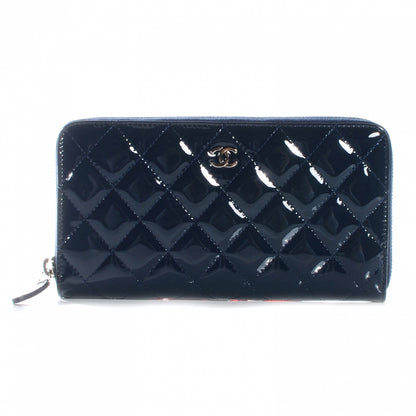 Chanel Patent Quilted Zip Around Wallet Navy Blue 1 of 9