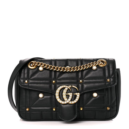 Gucci Calfskin Matelasse Studded Small Pearly GG Marmont Shoulder Bag Black 1 of 11