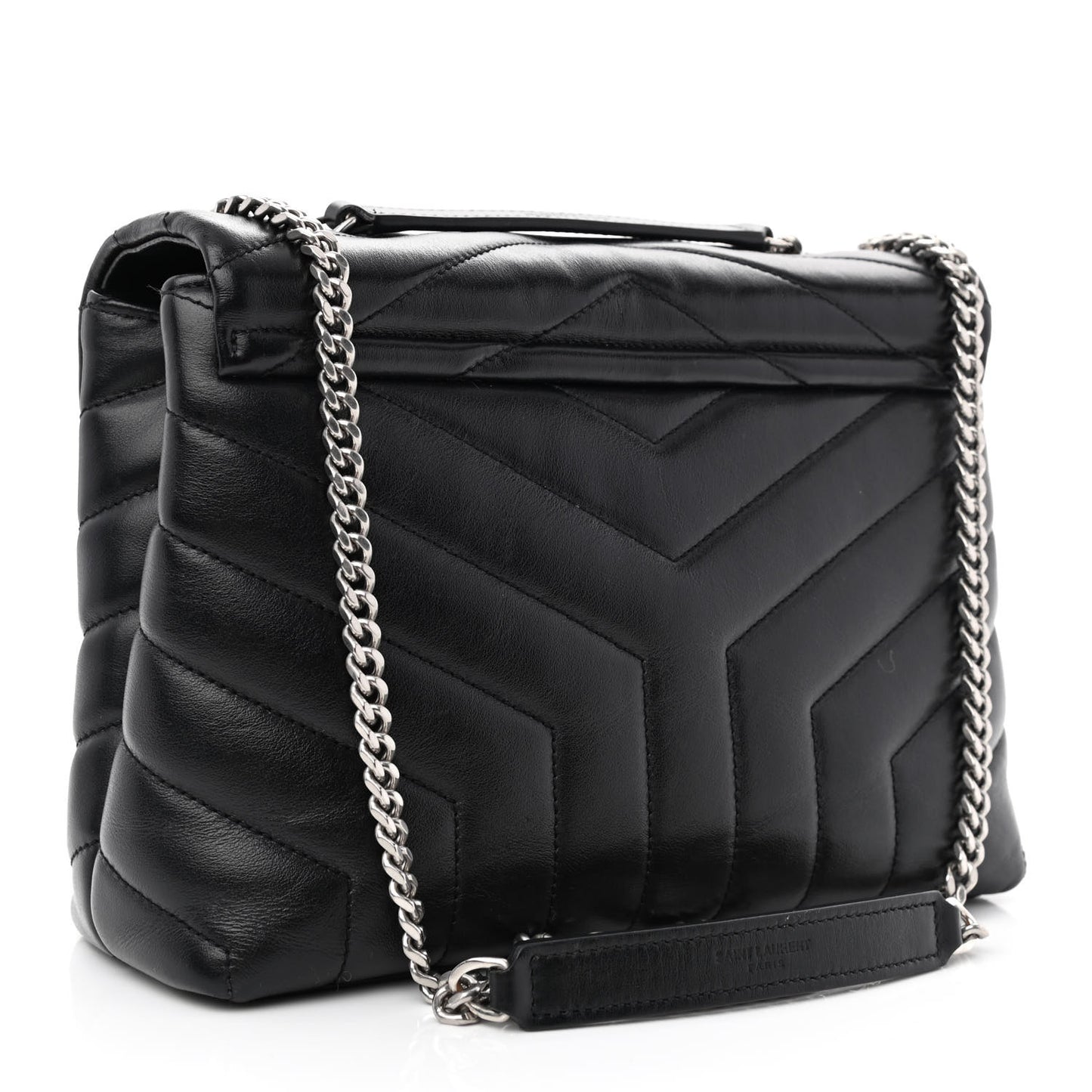 Calfskin Y Quilted Monogram Small Loulou Chain Satchel Black