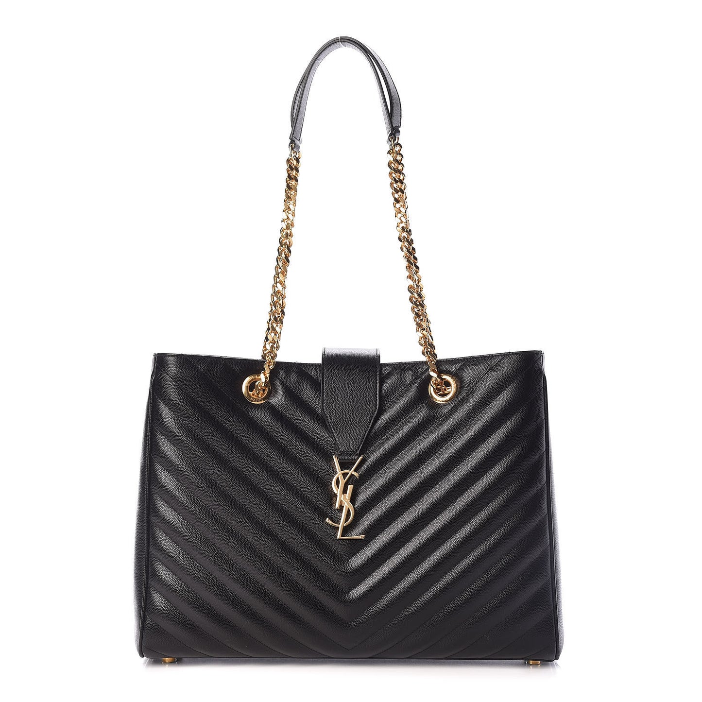 Grain De Poudre Matelasse Chevron Monogram Shopping Bag Black