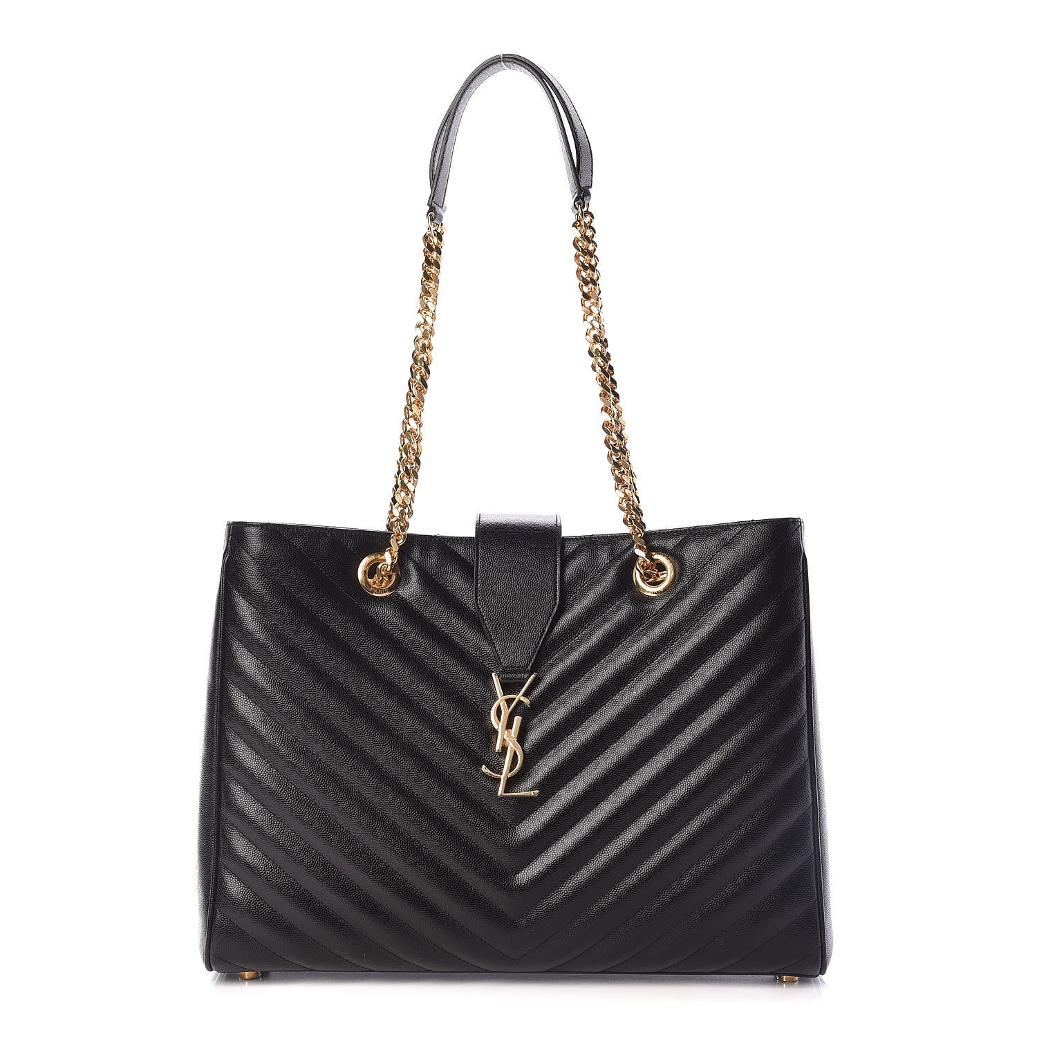 Saint Laurent Grain De Poudre Matelasse Chevron Monogram Shopping Bag Black 1 of 11