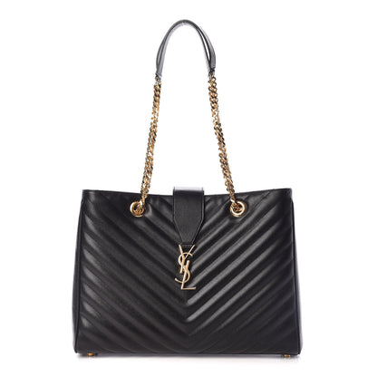 Saint Laurent Grain De Poudre Matelasse Chevron Monogram Shopping Bag Black 1 of 11