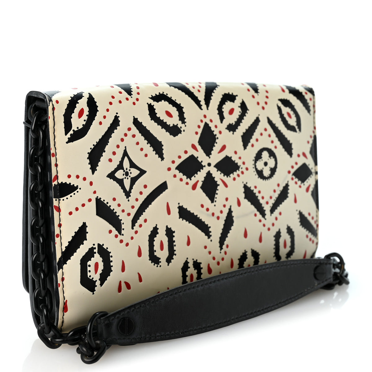 Louis Vuitton Calfskin Graphic Print Twist Chain Wallet White Black White Black 3 of 9