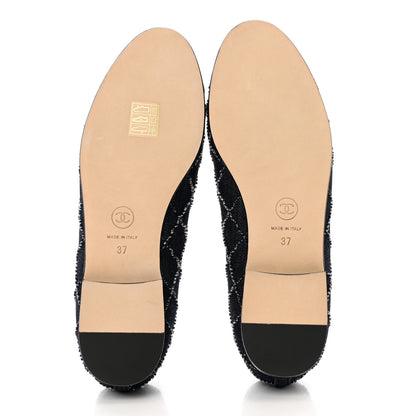 Chanel Denim Quilted Grosgrain Cap Toe Ballerina Flats 37 Dark Blue Black 5 of 9