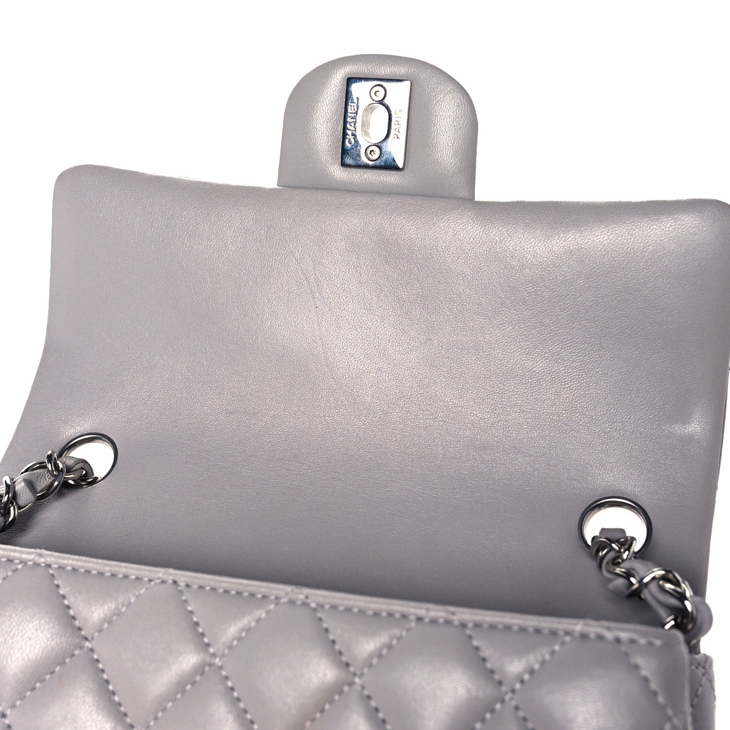 Lambskin Quilted Mini Rectangular Flap Grey