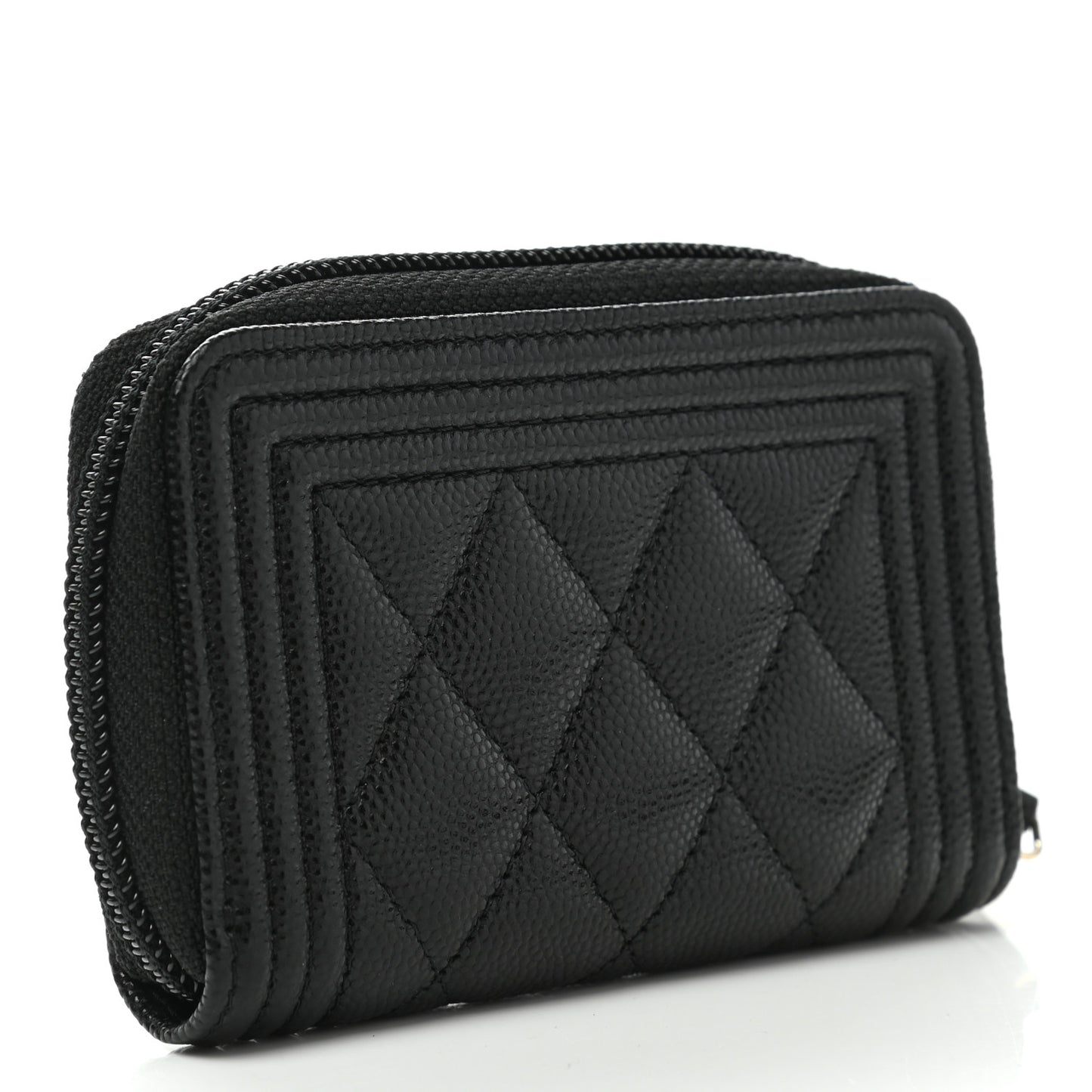 Caviar Quilted Boy Zip Around Coin Purse Wallet Black