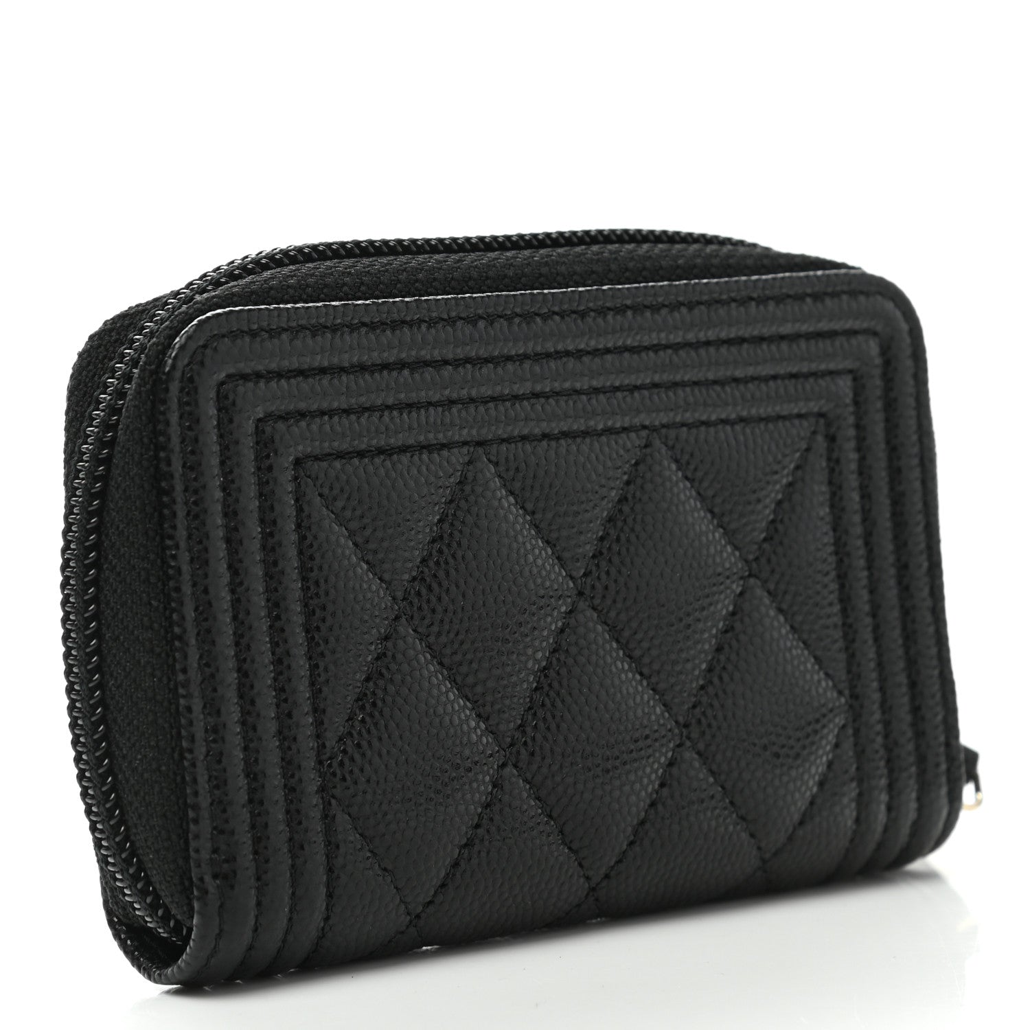 Chanel Caviar Quilted Boy Zip Around Coin Purse Wallet Black 2 of 7