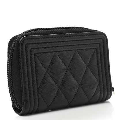 Chanel Caviar Quilted Boy Zip Around Coin Purse Wallet Black 2 of 7