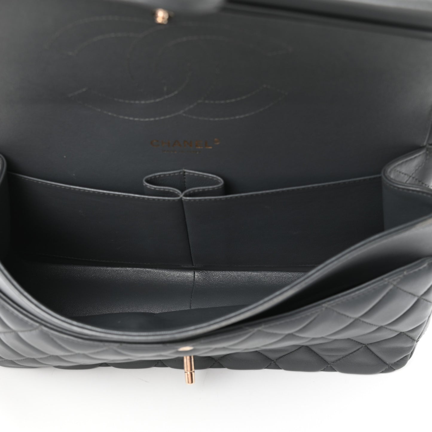 Lambskin Quilted Jumbo Double Flap Grey