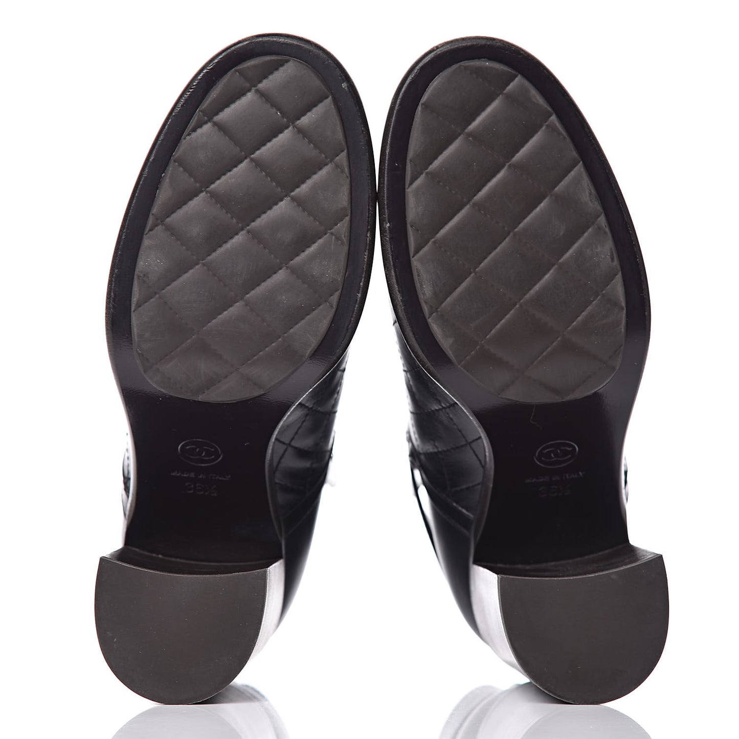 Calfskin Quilted Cap Toe Boots 36.5 Black Brown