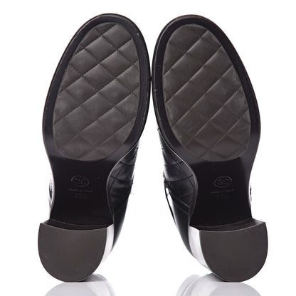 Chanel Calfskin Quilted Cap Toe Boots 36.5 Black Brown 7 of 14