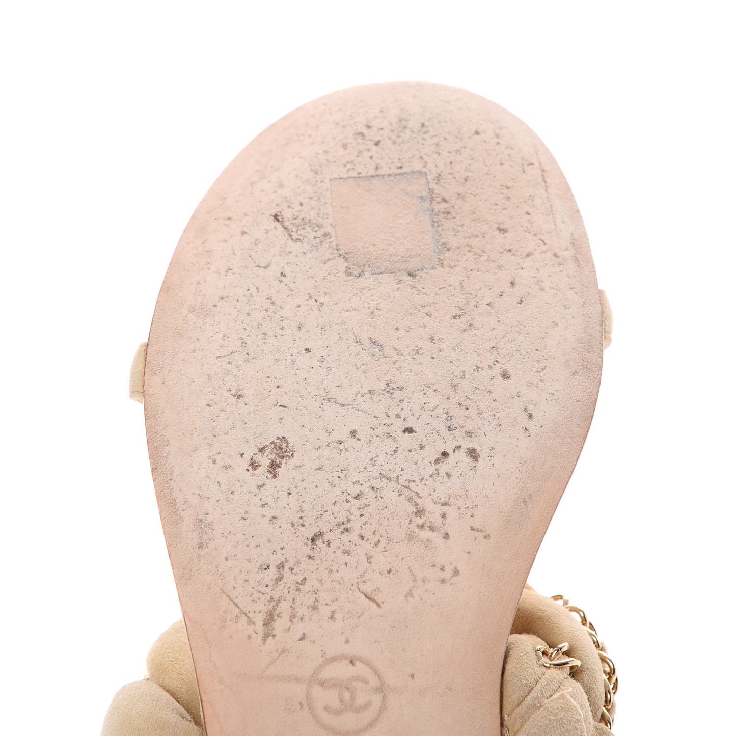 Kid Suede Braided Chain CC Slide Flat Sandals 38 Beige