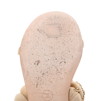 Chanel Kid Suede Braided Chain CC Slide Flat Sandals 38 Beige 11 of 18