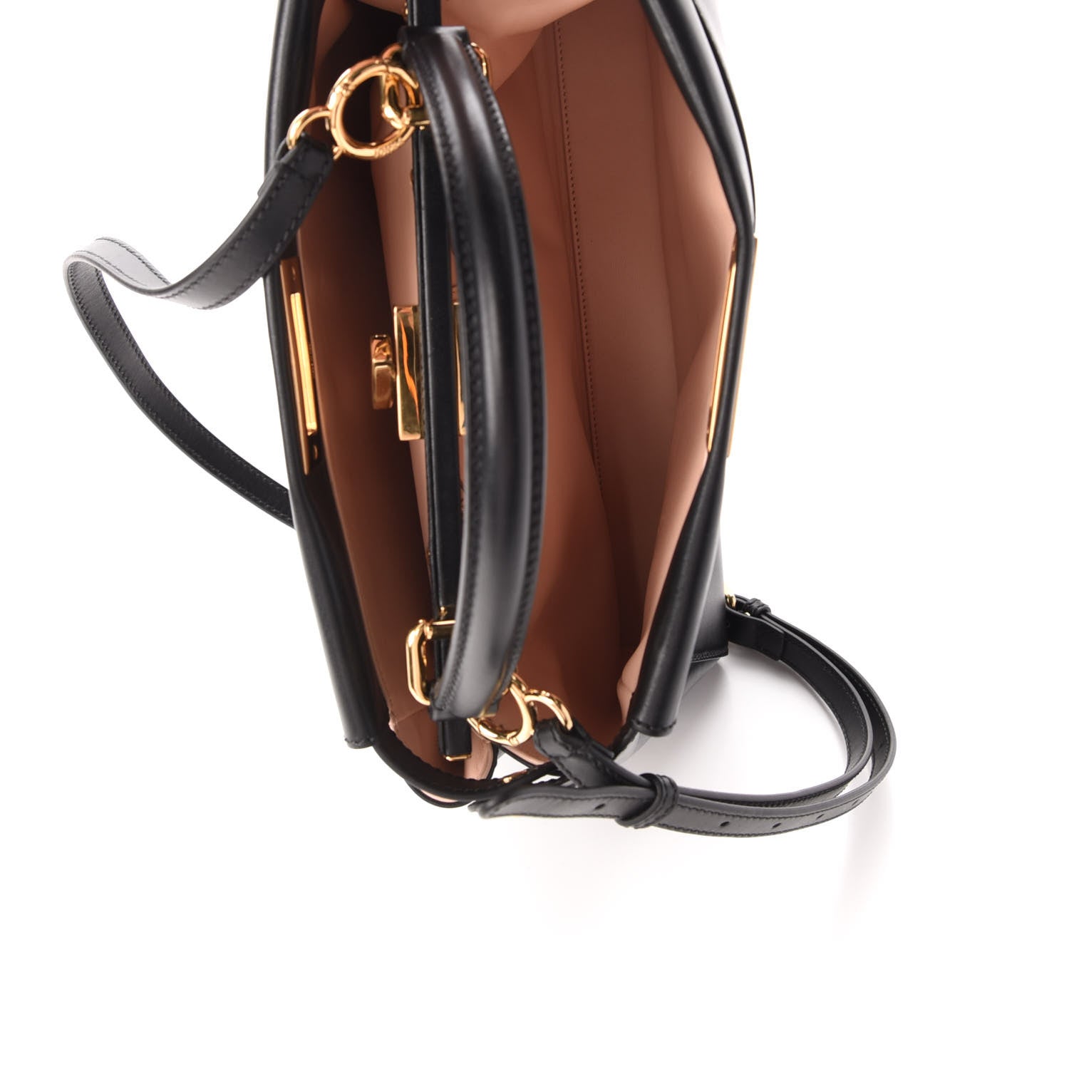 Fendi Vitello Morgan Shiny Nappa Medium Peekaboo Iconic Satchel Black Rosa Plaster 5 of 9
