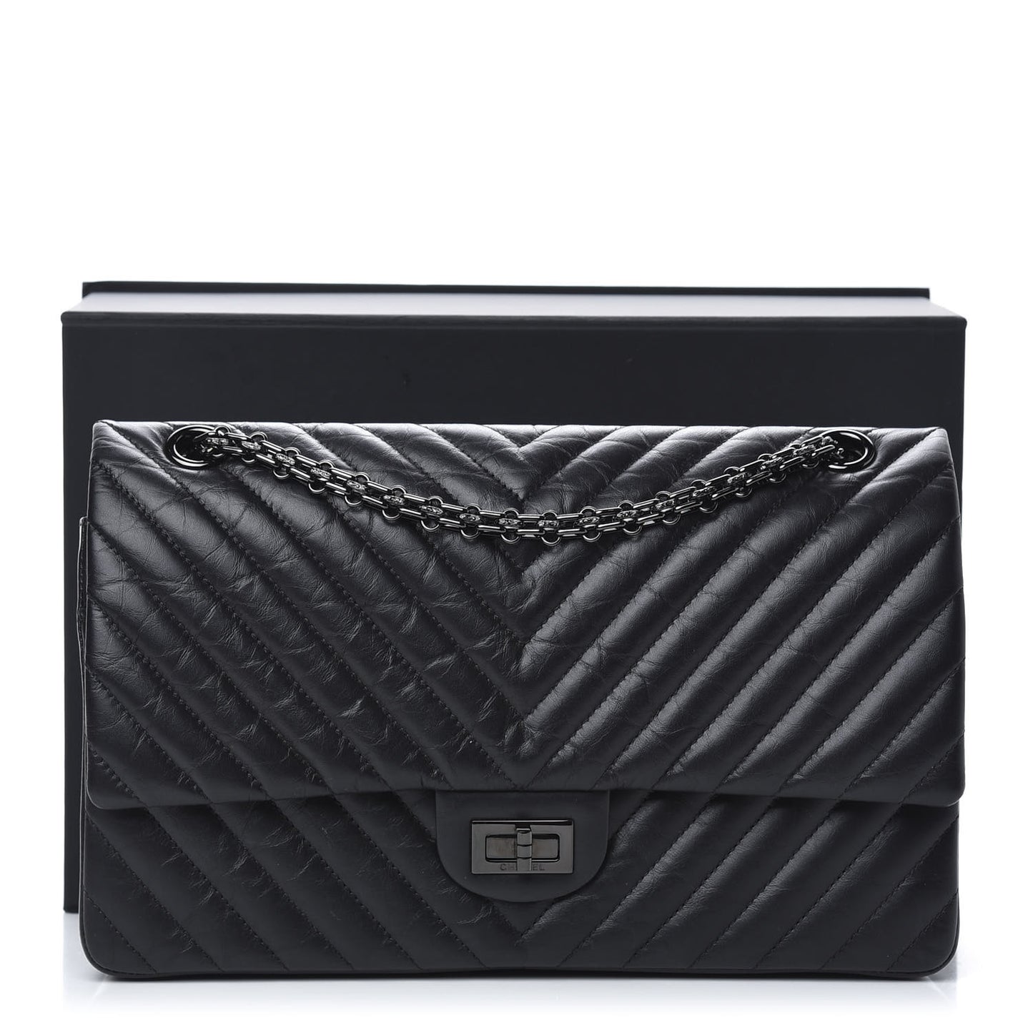 Aged Calfskin Chevron Quilted 2.55 Reissue 226 So Black