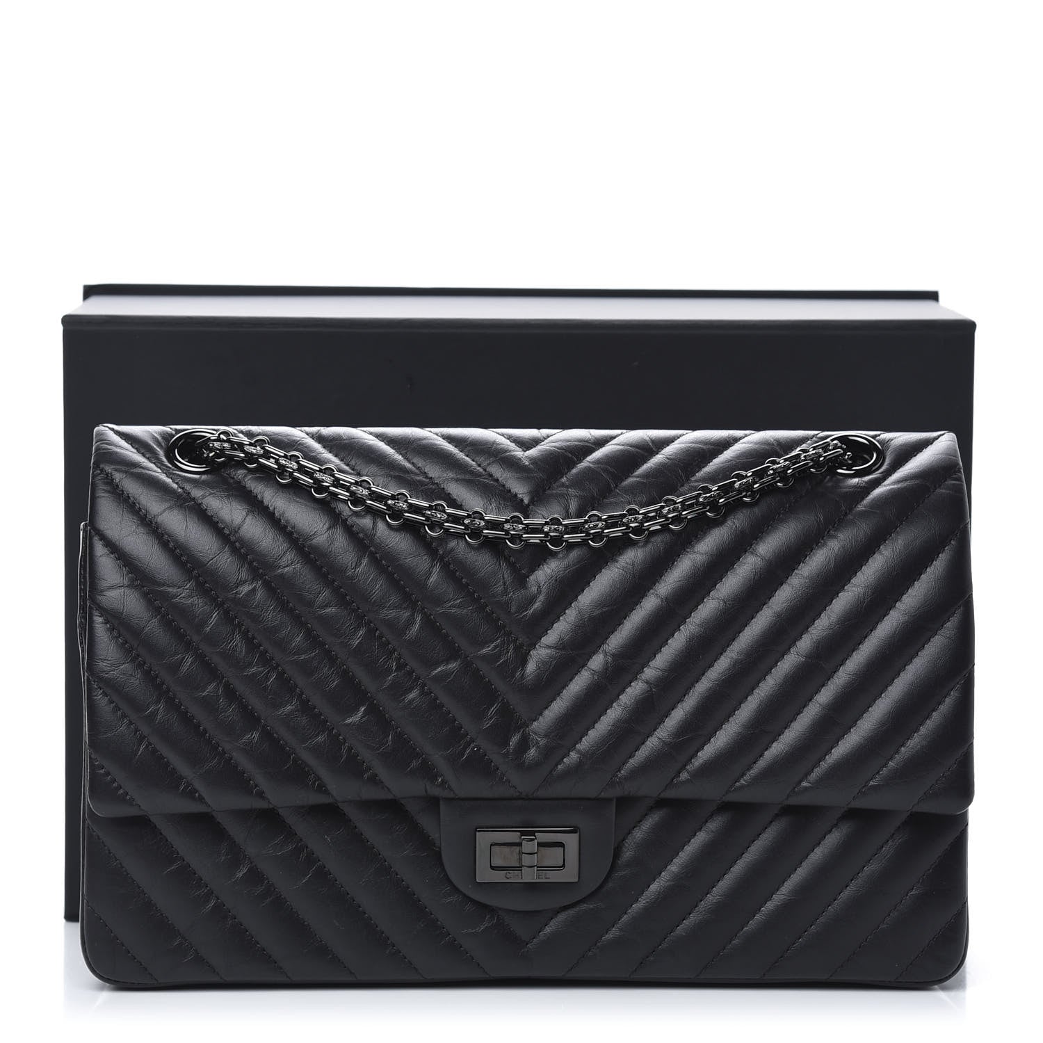 Chanel Aged Calfskin Chevron Quilted 2.55 Reissue 226 So Black 14 of 14