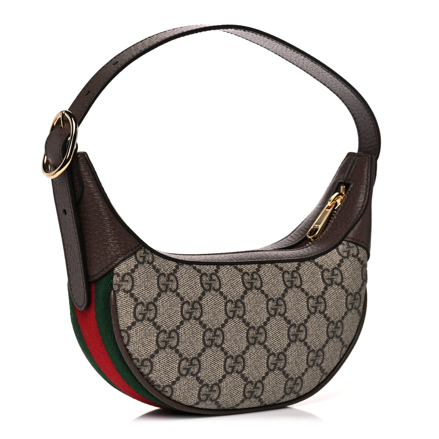 GG Supreme Monogram Textured Calfskin Web Mini Ophidia Half Moon Hobo Beige Ebony New Acero