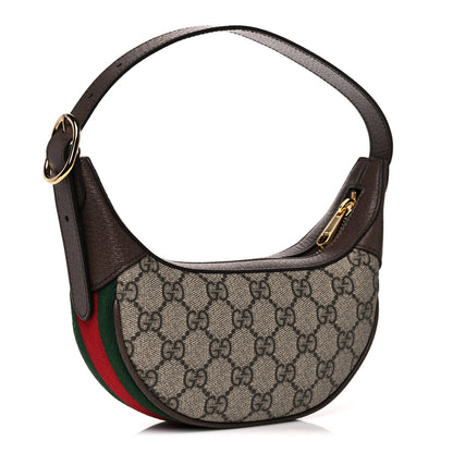Gucci GG Supreme Monogram Textured Calfskin Web Mini Ophidia Half Moon Hobo Beige Ebony New Acero 2 of 10