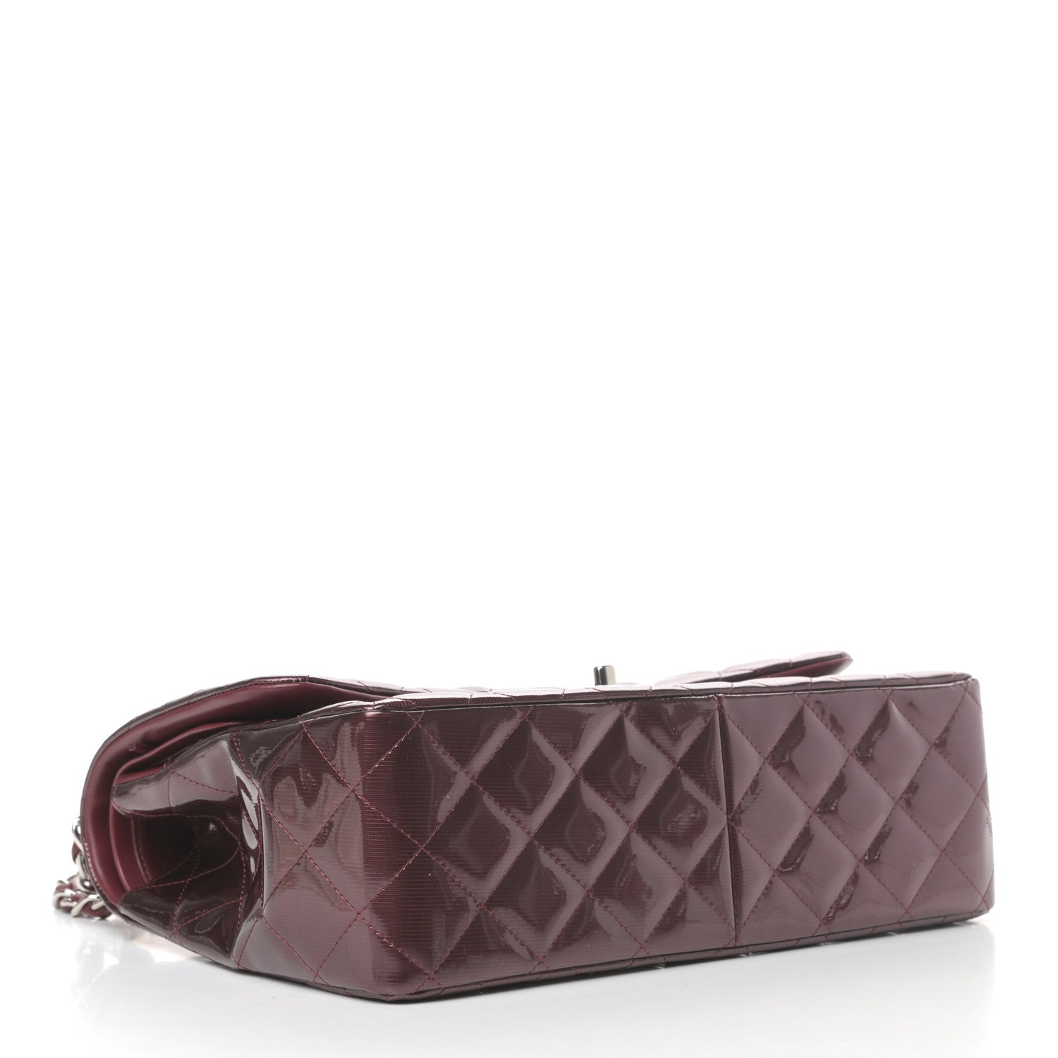 Chanel Striated Patent Quilted Jumbo Double Flap Burgundy 4 of 9