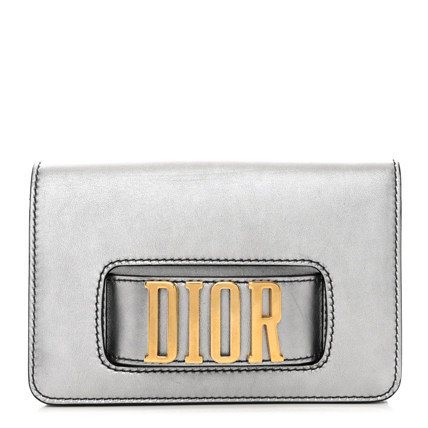 Metallic Smooth Calfskin Dio(r)evolution Flap Clutch Silver