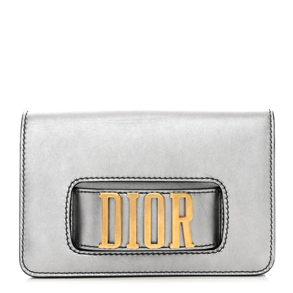 Christian Dior Metallic Smooth Calfskin Dio(r)evolution Flap Clutch Silver 1 of 11