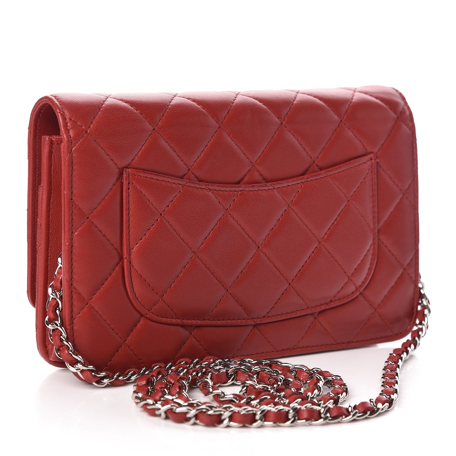Chanel Lambskin Quilted Wallet On Chain WOC Red 3 of 12