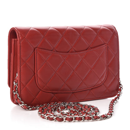 Chanel Lambskin Quilted Wallet On Chain WOC Red 3 of 12