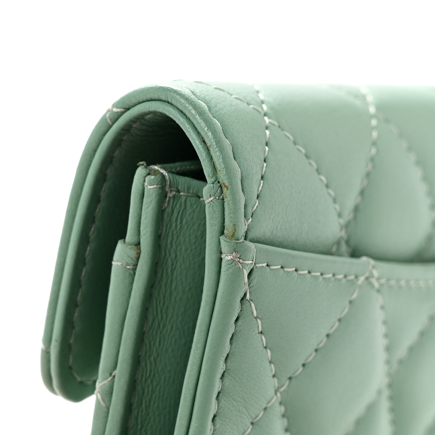 Chanel Lambskin Quilted Flap Card Holder Wallet Green 1918091