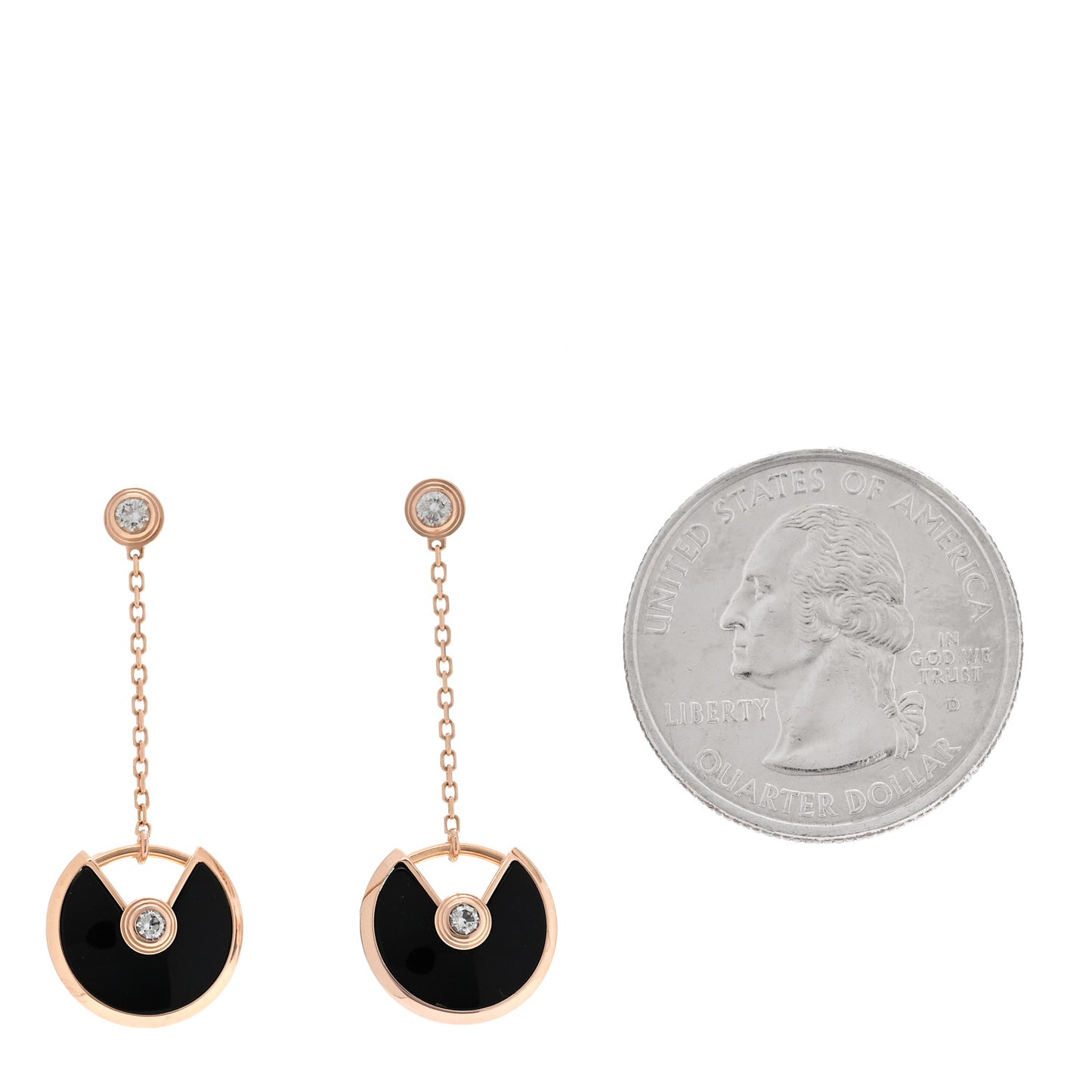 18K Pink Gold Diamond Black Onyx Amulette de Cartier Drop Earrings