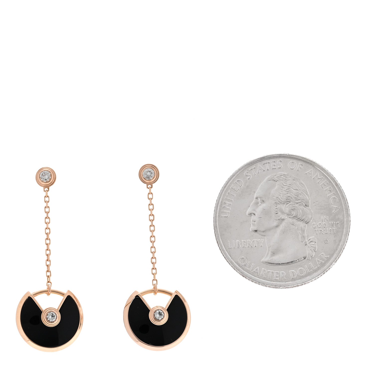 Cartier 18K Pink Gold Diamond Black Onyx Amulette de Cartier Drop Earrings 2 of 5