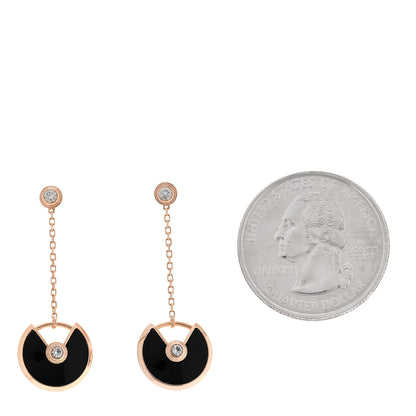 Cartier 18K Pink Gold Diamond Black Onyx Amulette de Cartier Drop Earrings 2 of 5