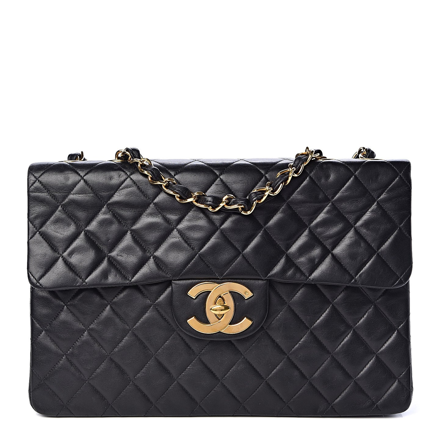 Lambskin Quilted XL Jumbo Single Flap Black