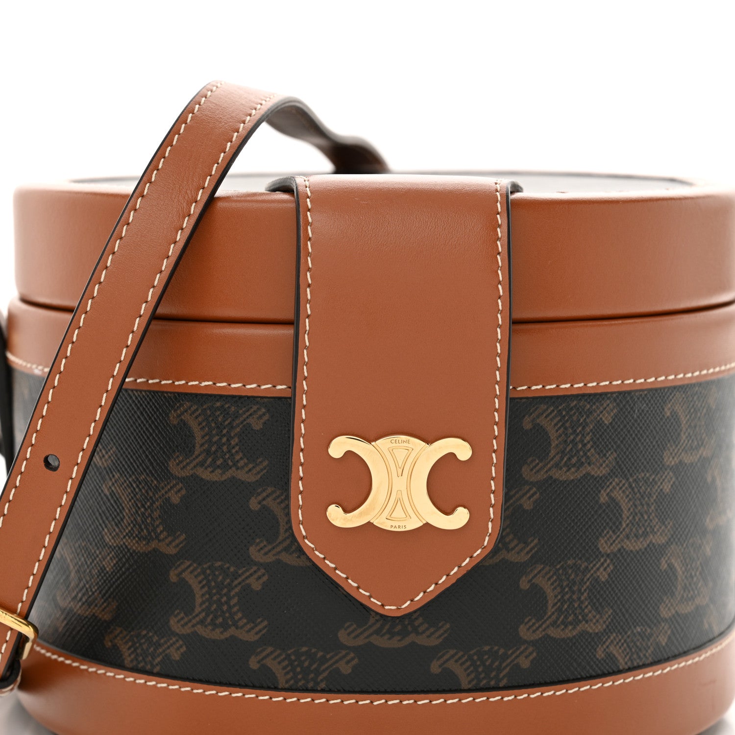 Celine Calfskin Triomphe Canvas Medium Tambour Bag Tan 9 of 12