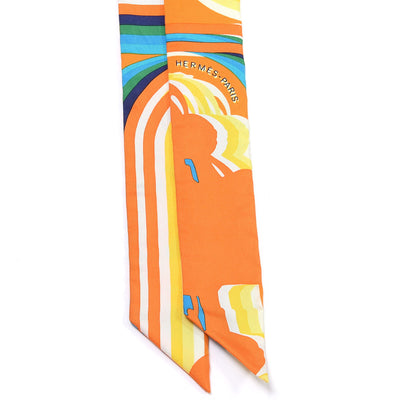 Hermes Silk Brides De Gala Shadow Twilly Orange Jaune Turquoise 2 of 4