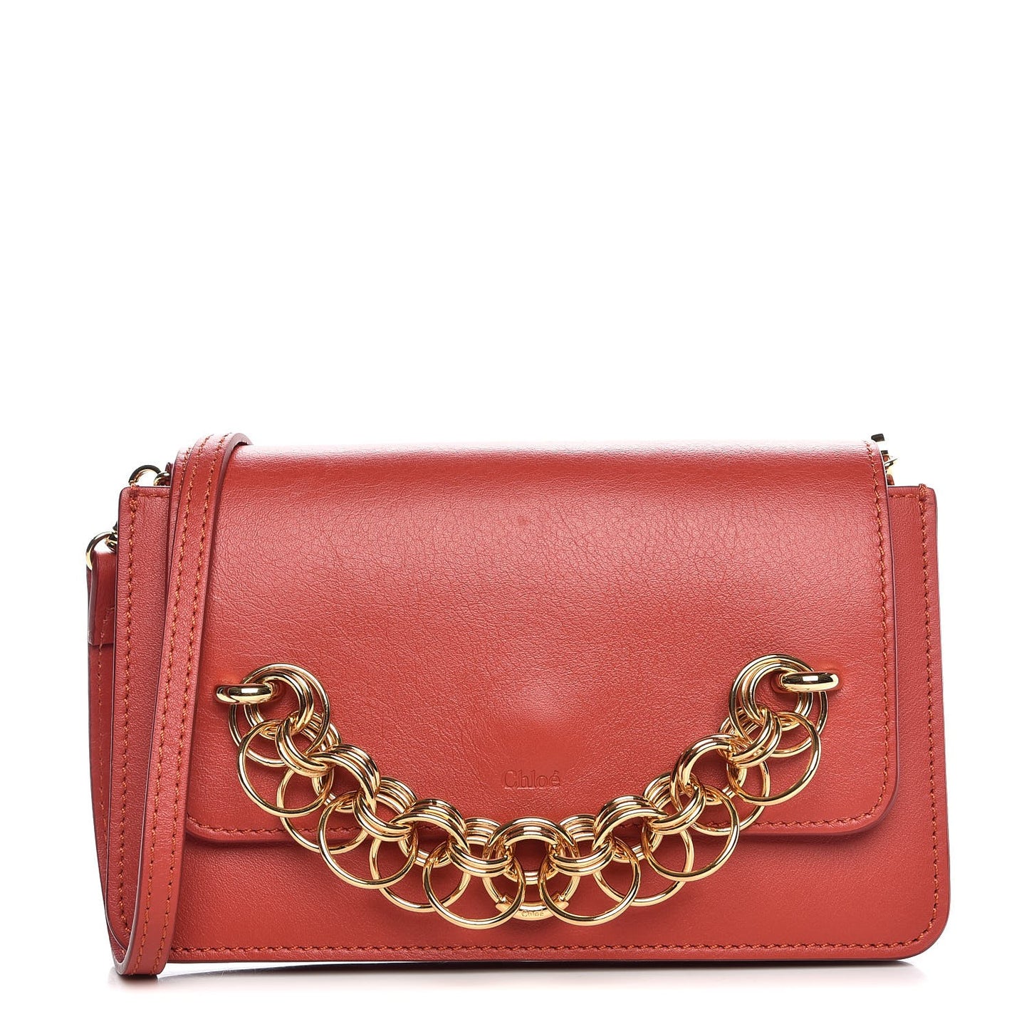 Calfskin Drew Bijou Clutch Earthy Red