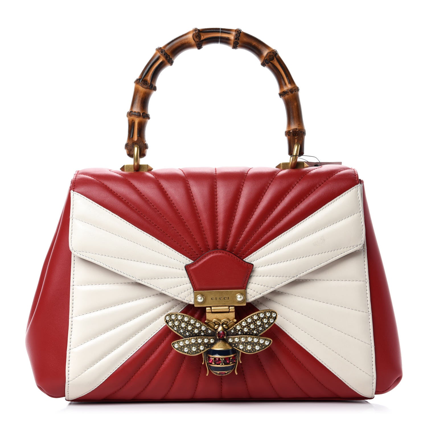 Gucci Calfskin Bamboo Trapuntata Queen Margaret Top Handle Bag Mystic White Hibiscus Red 1 of 10