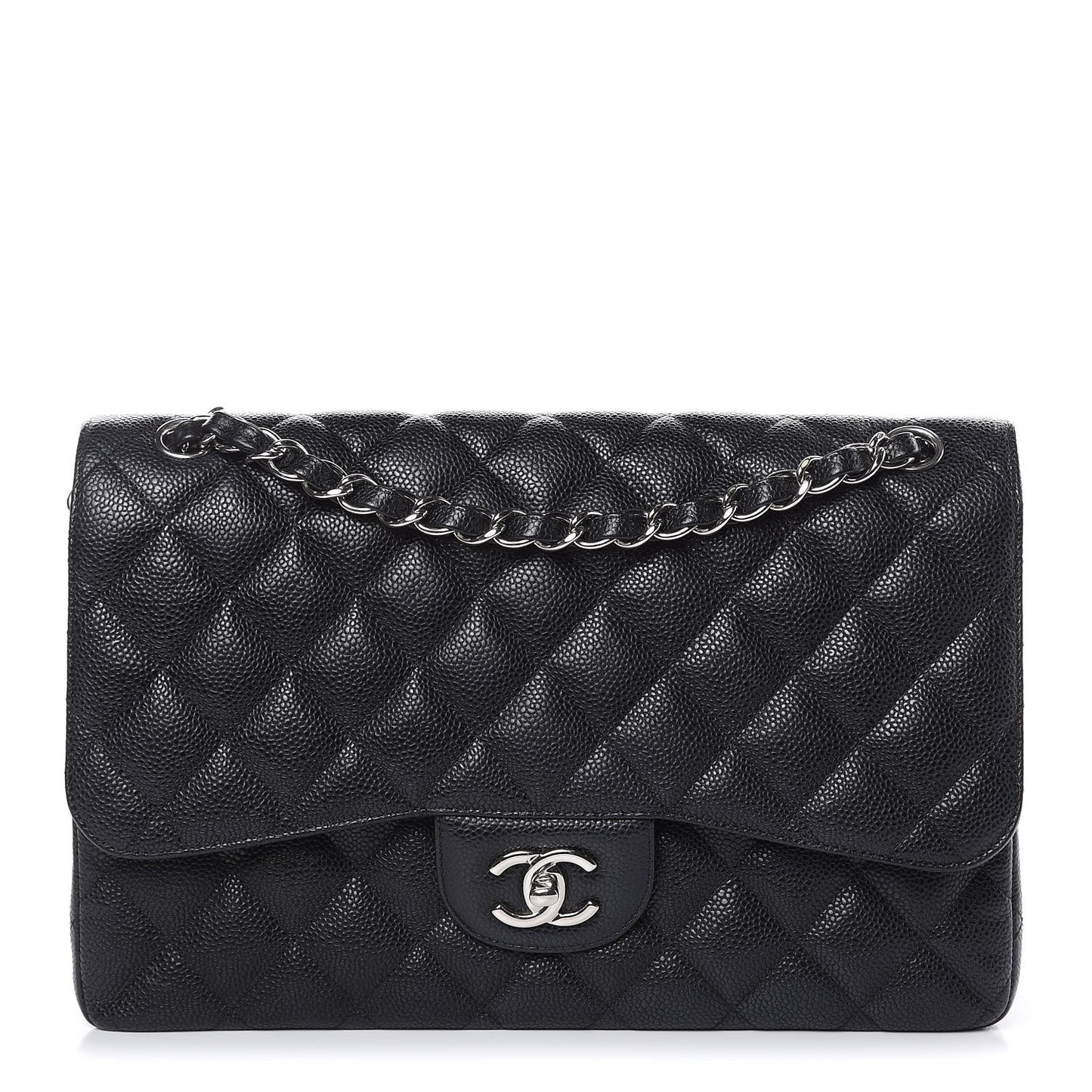 Caviar Quilted Jumbo Double Flap Black