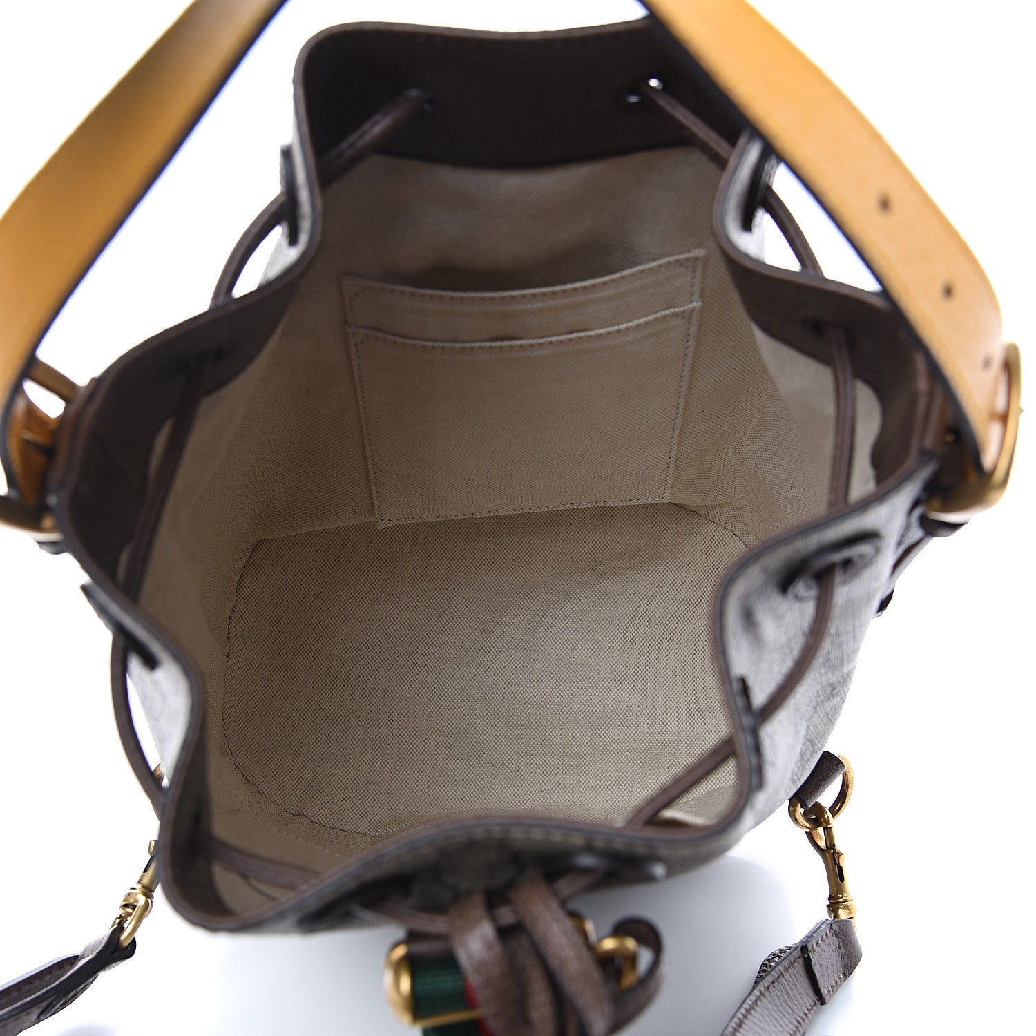 Gucci GG Supreme Monogram Neo Vintage Drawstring Bucket Backpack Beige New Acero Crop 4 of 10