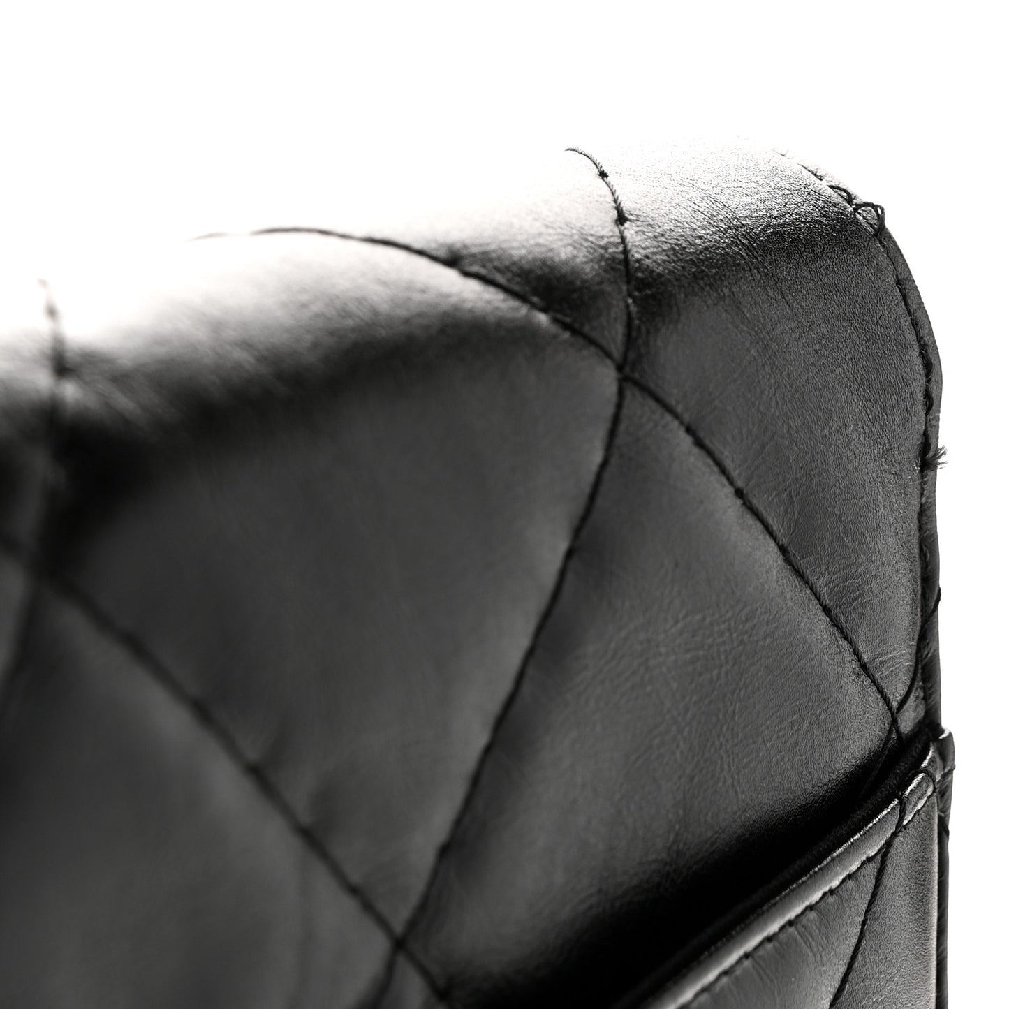 Shiny Crumpled Calfskin Quilted Large Clutch Black