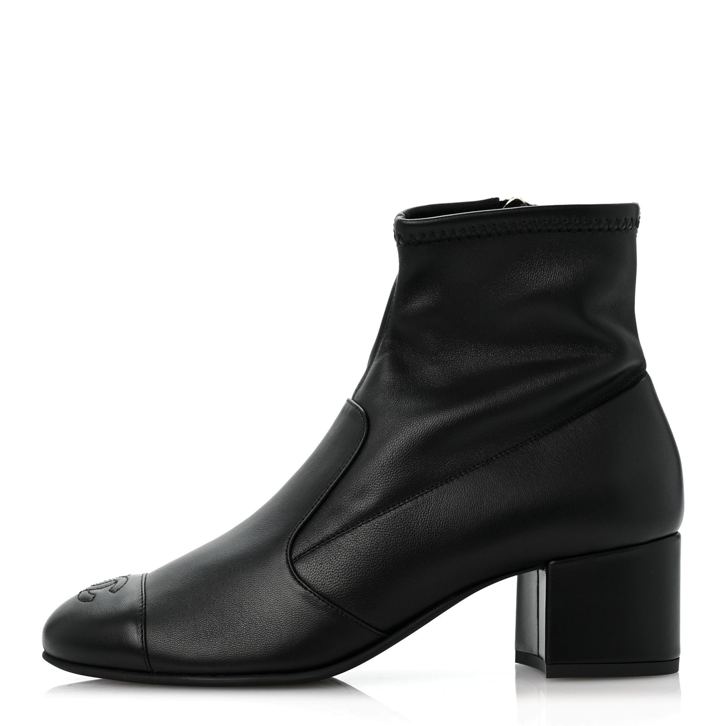 Stretch Lambskin Cap Toe CC Uniform Short Boots 38 Black