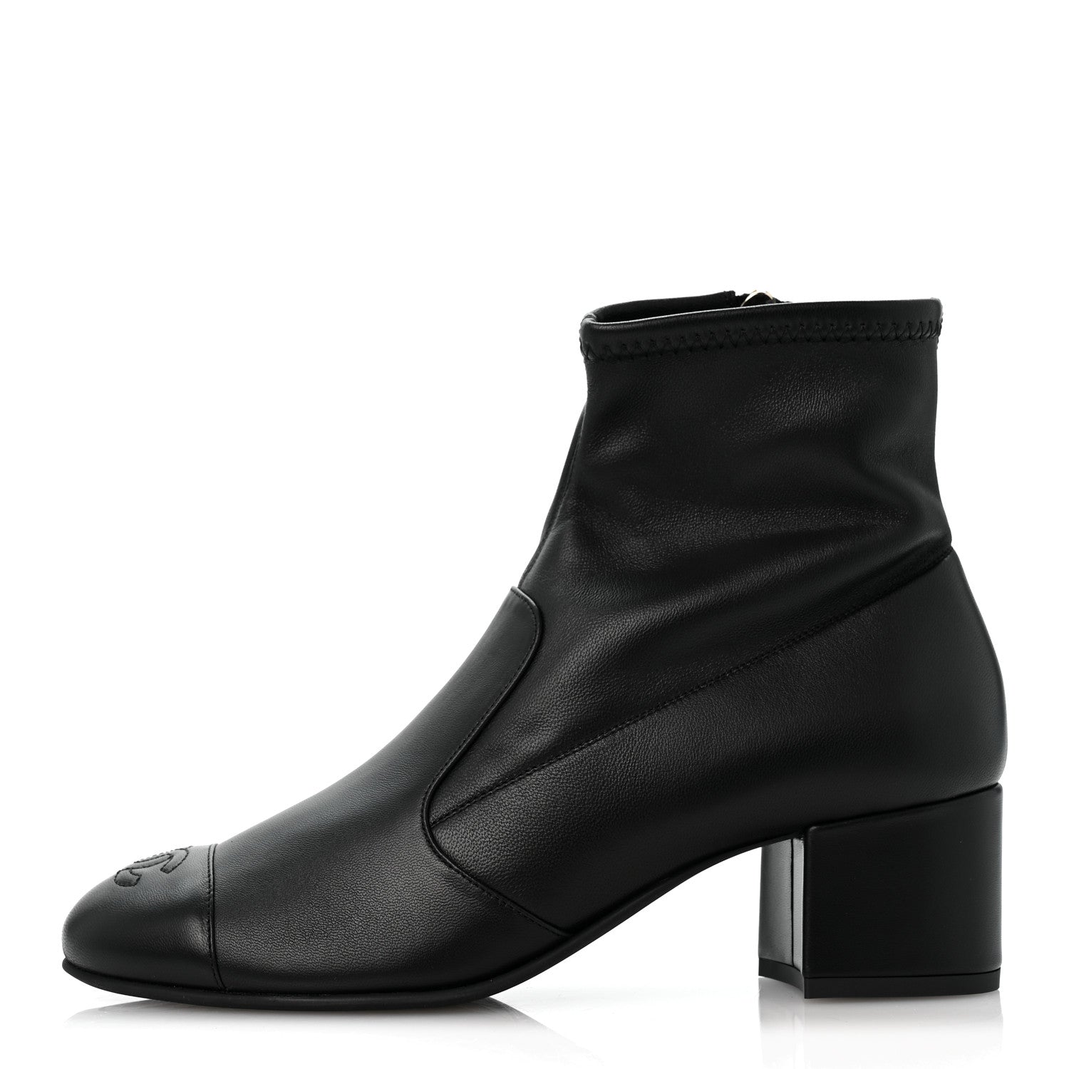 Chanel Stretch Lambskin Cap Toe CC Uniform Short Boots 38 Black 1 of 9